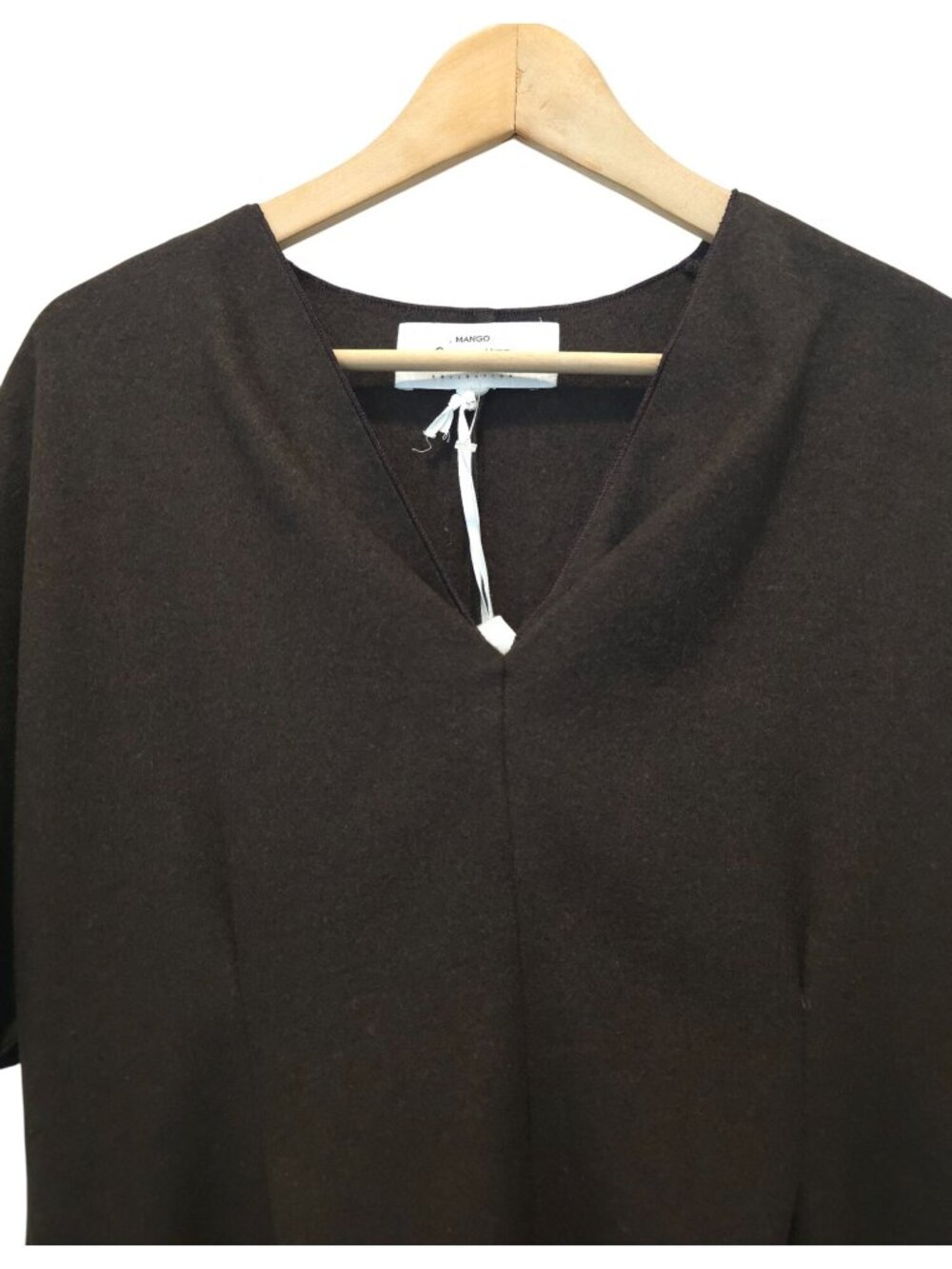 NWT MANGO Committed Collection LALA Brown Wool-Blend V-Neck Maxi Dress Size XL - Picture 6 of 14